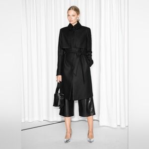 & Other Stories tailored wool belted black coat, XS